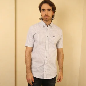 Camisa Manga Corta de Rayas Blanco Azul Oscuro Ref. 105010425