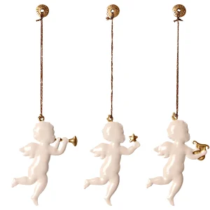 Conjunto de adornos navideños metal - 3 ángeles oro y blanco