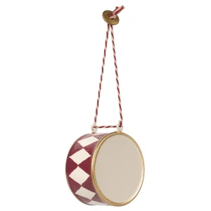 Adorno navideño de metal - tambor grande granate
