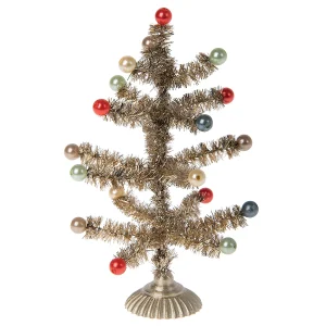 Árbol de Navidad para casa de muñecas oro viejo