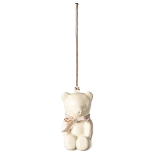 Adorno navideño de metal - osito lazo rosa en caja