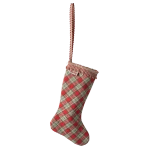 Adorno navideño de tela - calcetín rojo cuadros