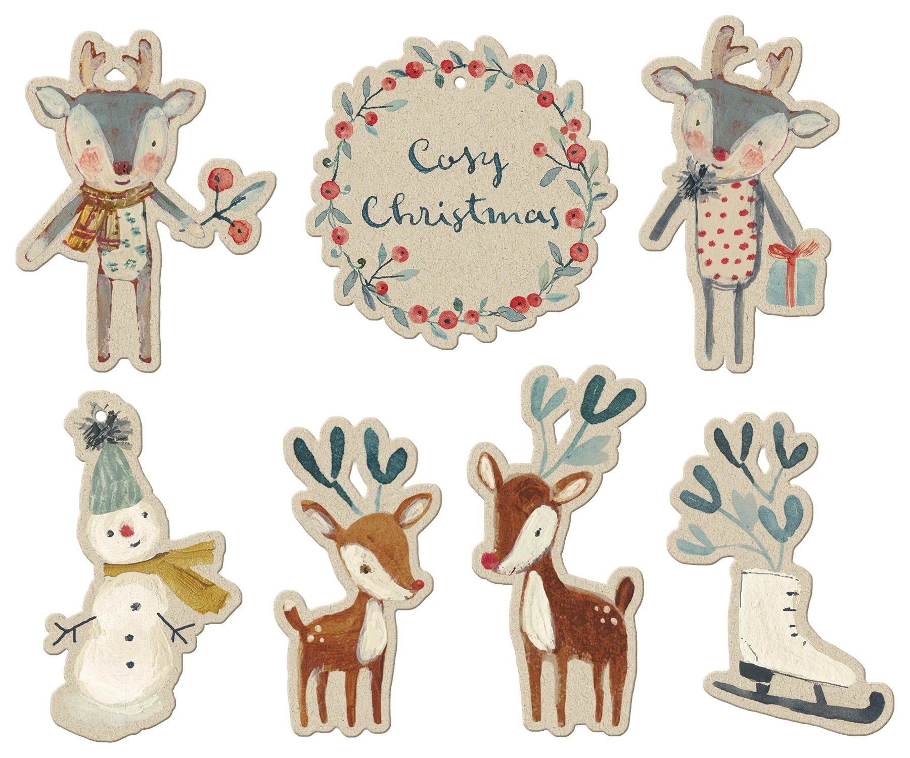 Etiquetas regalo Cozy Christmas Natural - 14 piezas