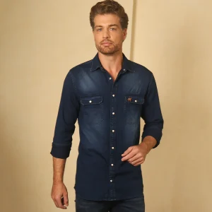 Camisa Fondo Entero M/L Color Azul Índigo Oscuro Ref. 115020625