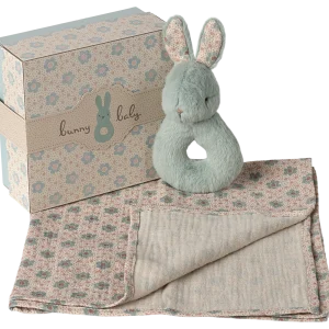 Set regalo bebé manta y sonajero - mint