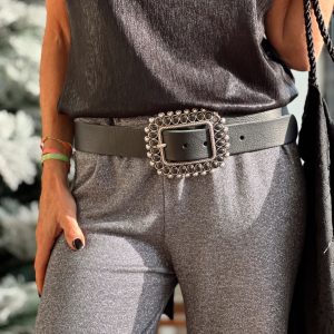 CINTURÓN PIEL PEDRAS NEGRO