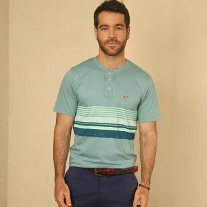 Camiseta Rayas Cuello Henley Verde Grisoso Ref. 146010425