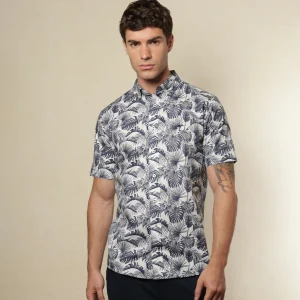 Camisa Manga Corta Blanco Azul Oscuro Ref. 106011125