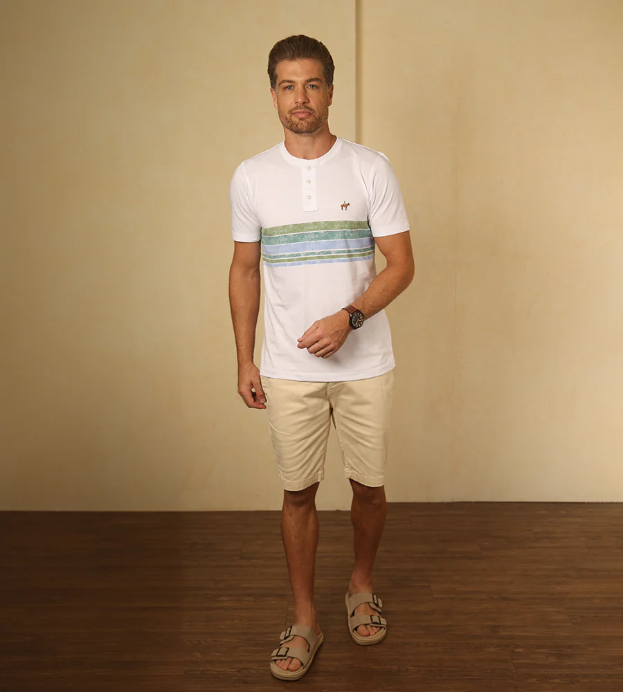 Camiseta Cuello Henley Rayas Color Blanco Ref. 146010625 - Imagen 5