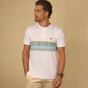 Camiseta Cuello Henley Rayas Color Blanco Ref. 146010625
