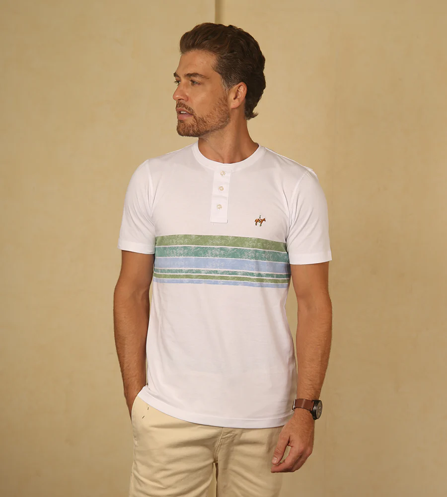 Camiseta Cuello Henley Rayas Color Blanco Ref. 146010625