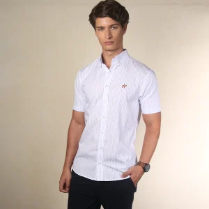 Camisa Manga Corta de Rayas Blanco Azul Ref. 105010725
