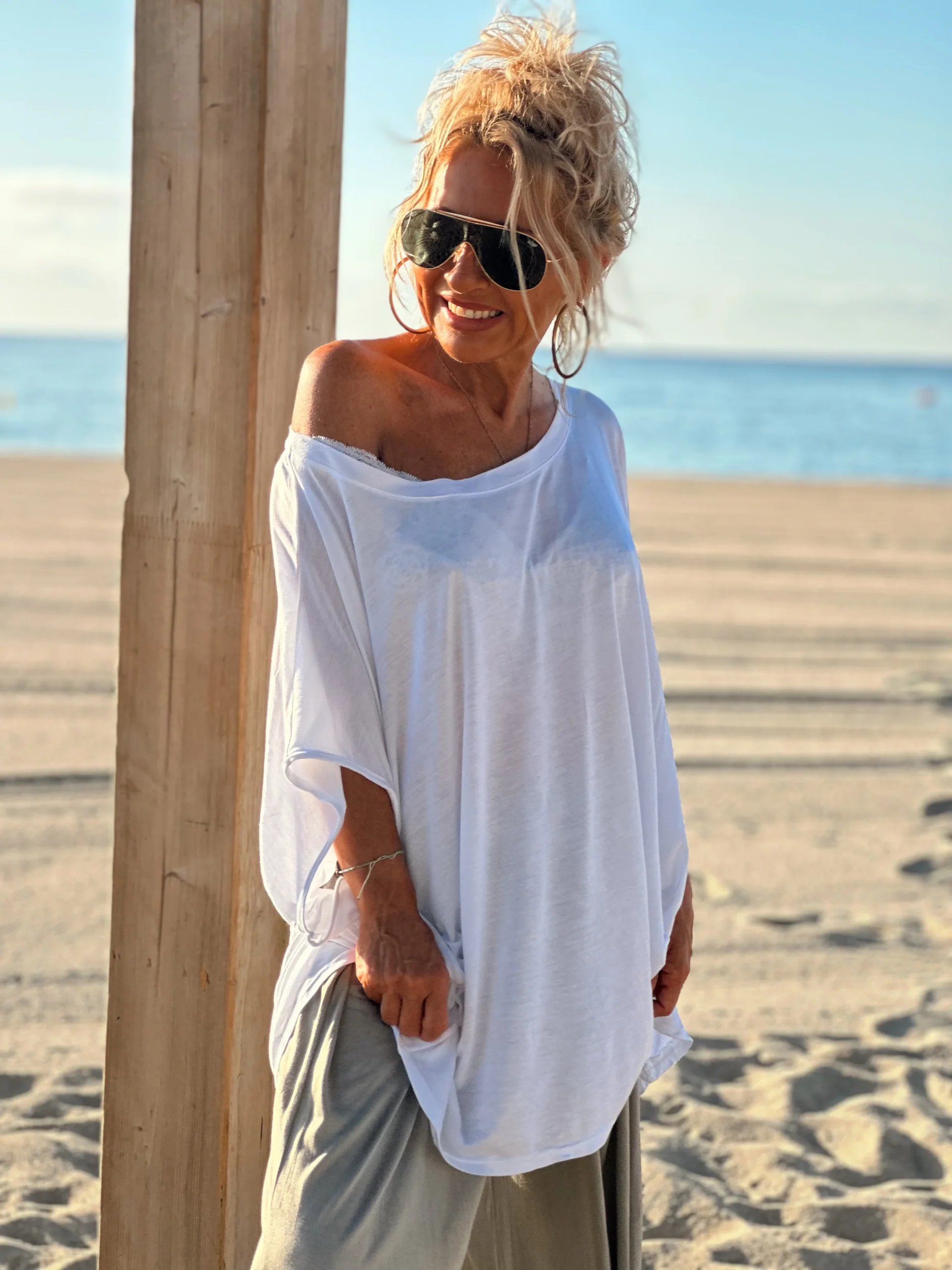 CONJUNTO OVERSIZE TÚNICA-PANTALON AMELIE BLANCO-TOPO - Imagen 6