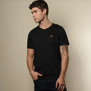 Camiseta Bordada Cuello V Color Negro Ref. 153020625