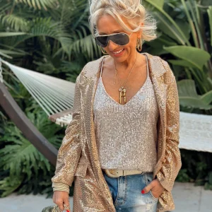 CHAQUETA LENTEJUELAS CRISTINA DORADA