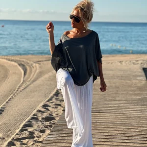 CONJUNTO OVERSIZE TÚNICA-PANTALON AMELIE GRIS-BLANCO