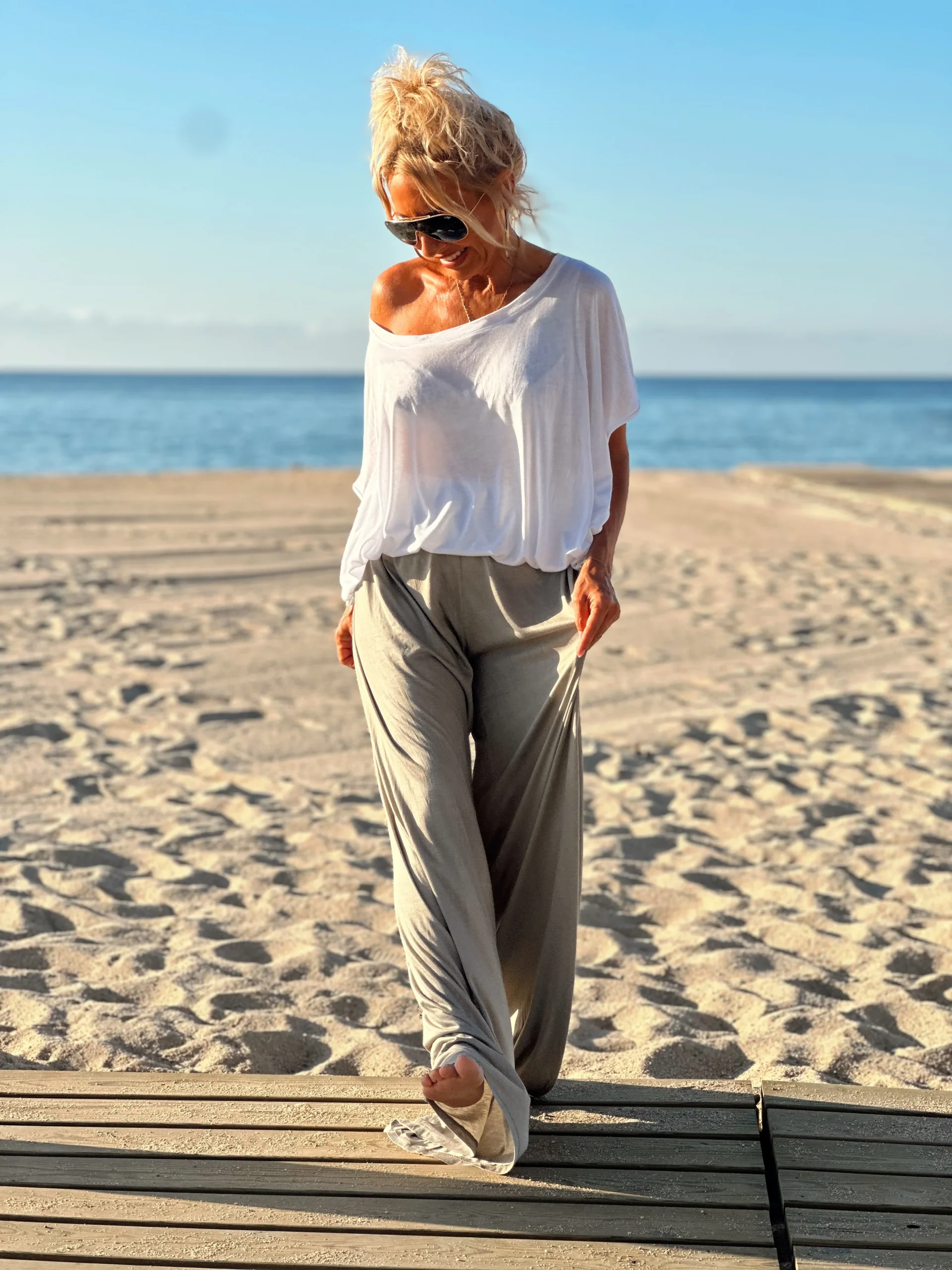 CONJUNTO OVERSIZE TÚNICA-PANTALON AMELIE BLANCO-TOPO - Imagen 4