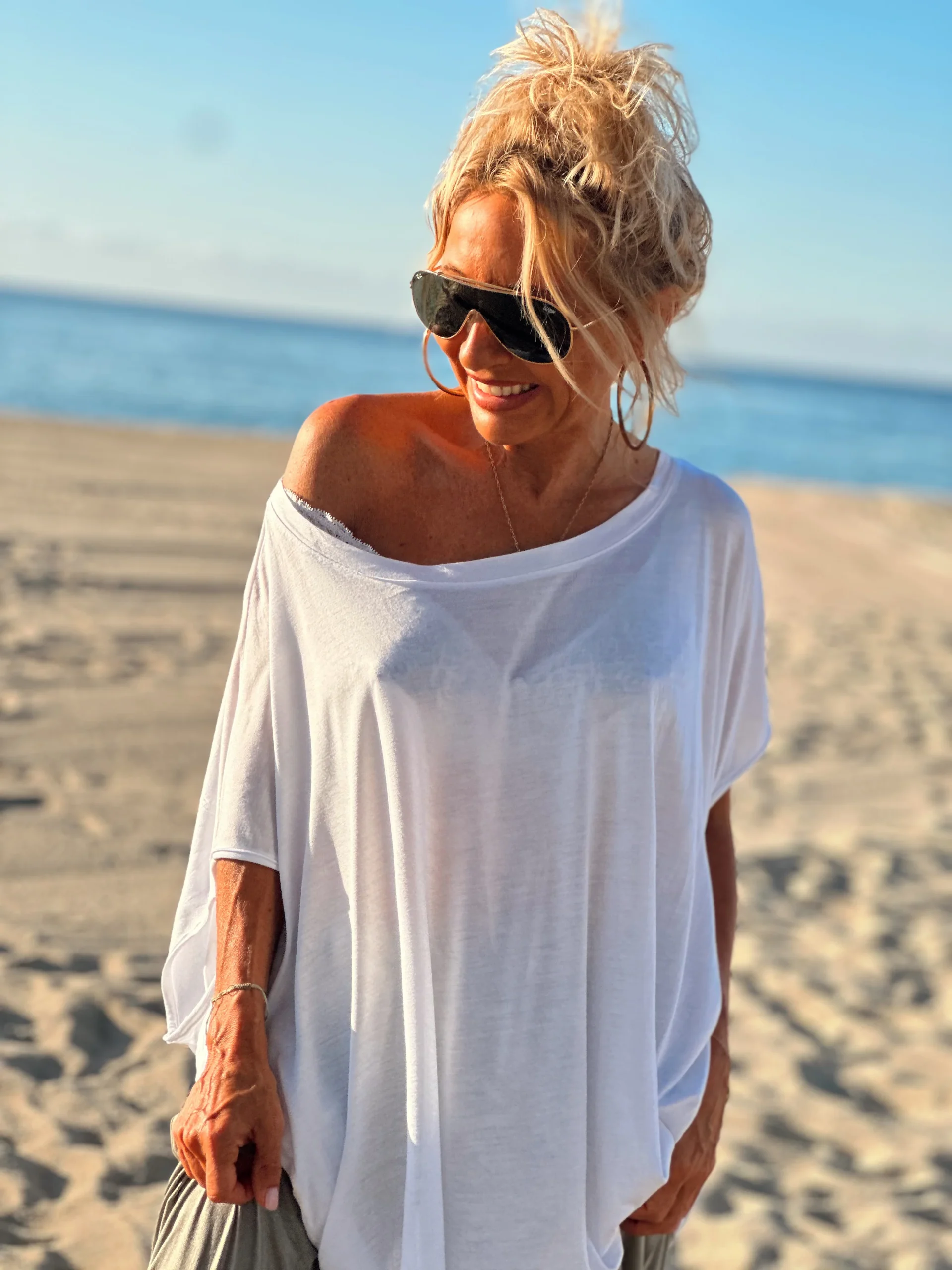 CONJUNTO OVERSIZE TÚNICA-PANTALON AMELIE BLANCO-TOPO - Imagen 3