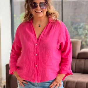 CAMISA ASIMÉTRICA LINO FUCSIA