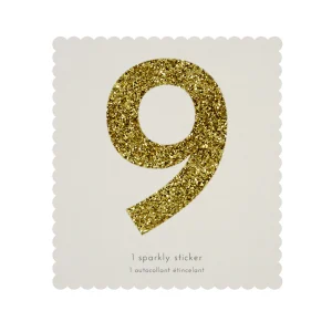 Sticker glitter oro número 9