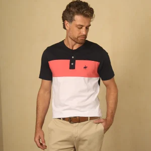 Camiseta Cuello Henley Bloques Color Coral Ref. 148030625