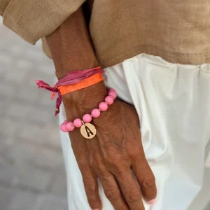 PULSERAS CON MEDALLA PERLAS MULTICOLOR