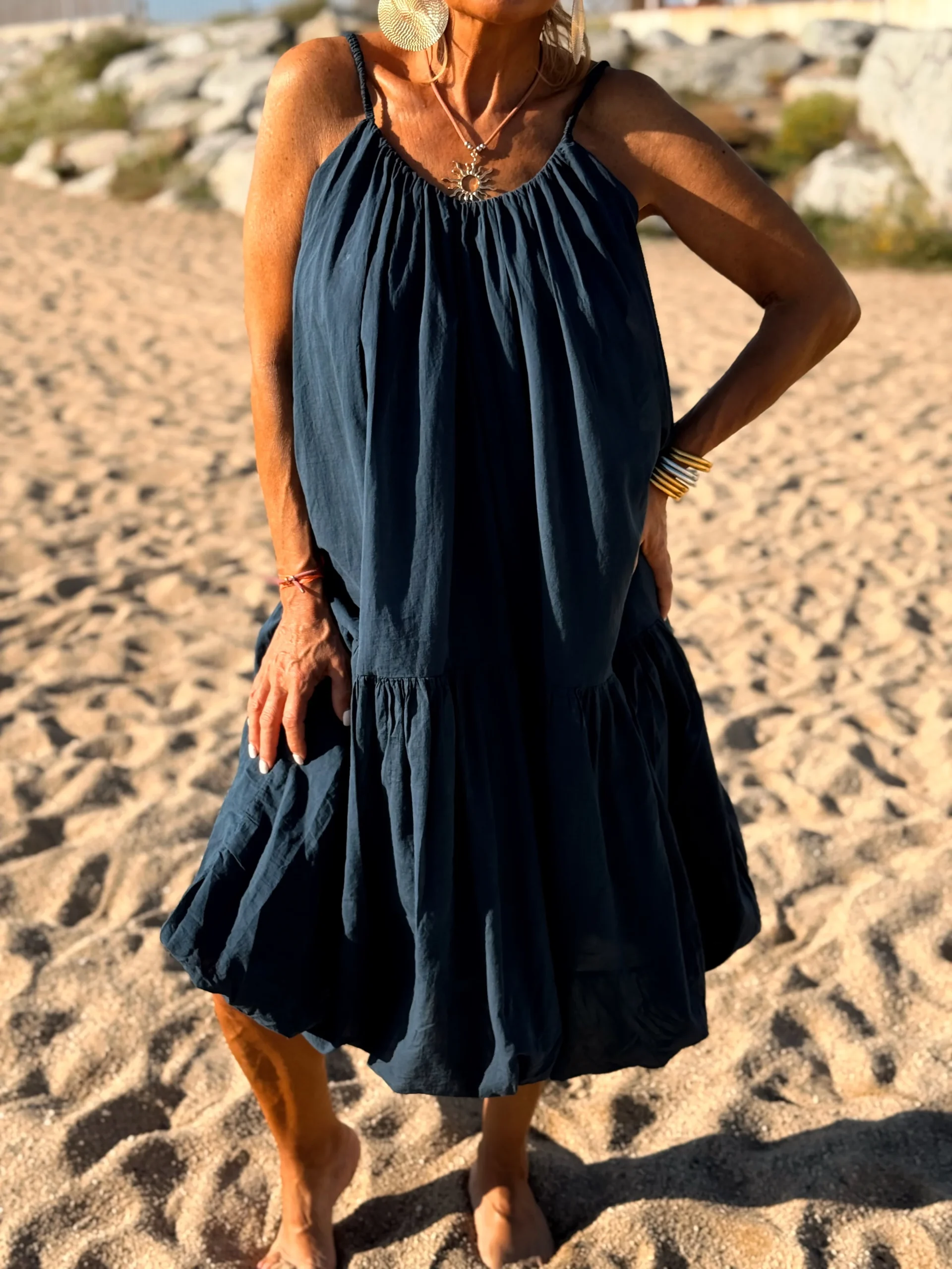 VESTIDO CORTO TULIPÁN AZUL MARINO - Imagen 3