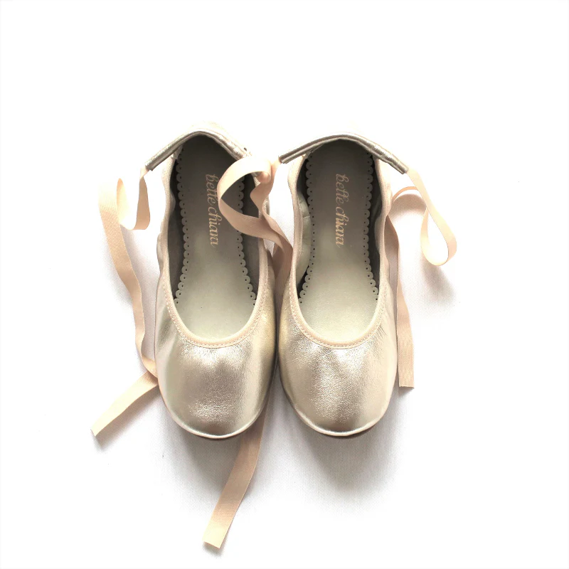 Bailarina Audrey ceremonia - napa metalizada oro suave - Imagen 5