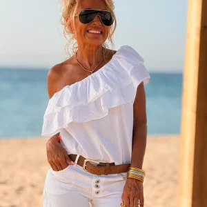 BLUSA ASIMETRICA VOLANTES MULTICOLOR