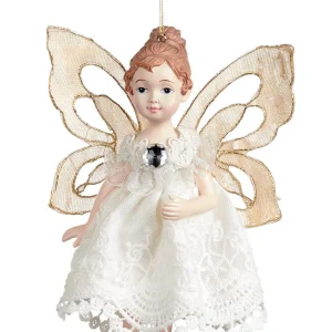 Adorno navideño - hada de encaje oro/crema brillante