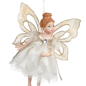 Adorno navideño - hada de encaje oro/crema lazo