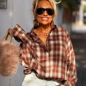 CAMISA OVERSIZE CUADROS MARRÓN