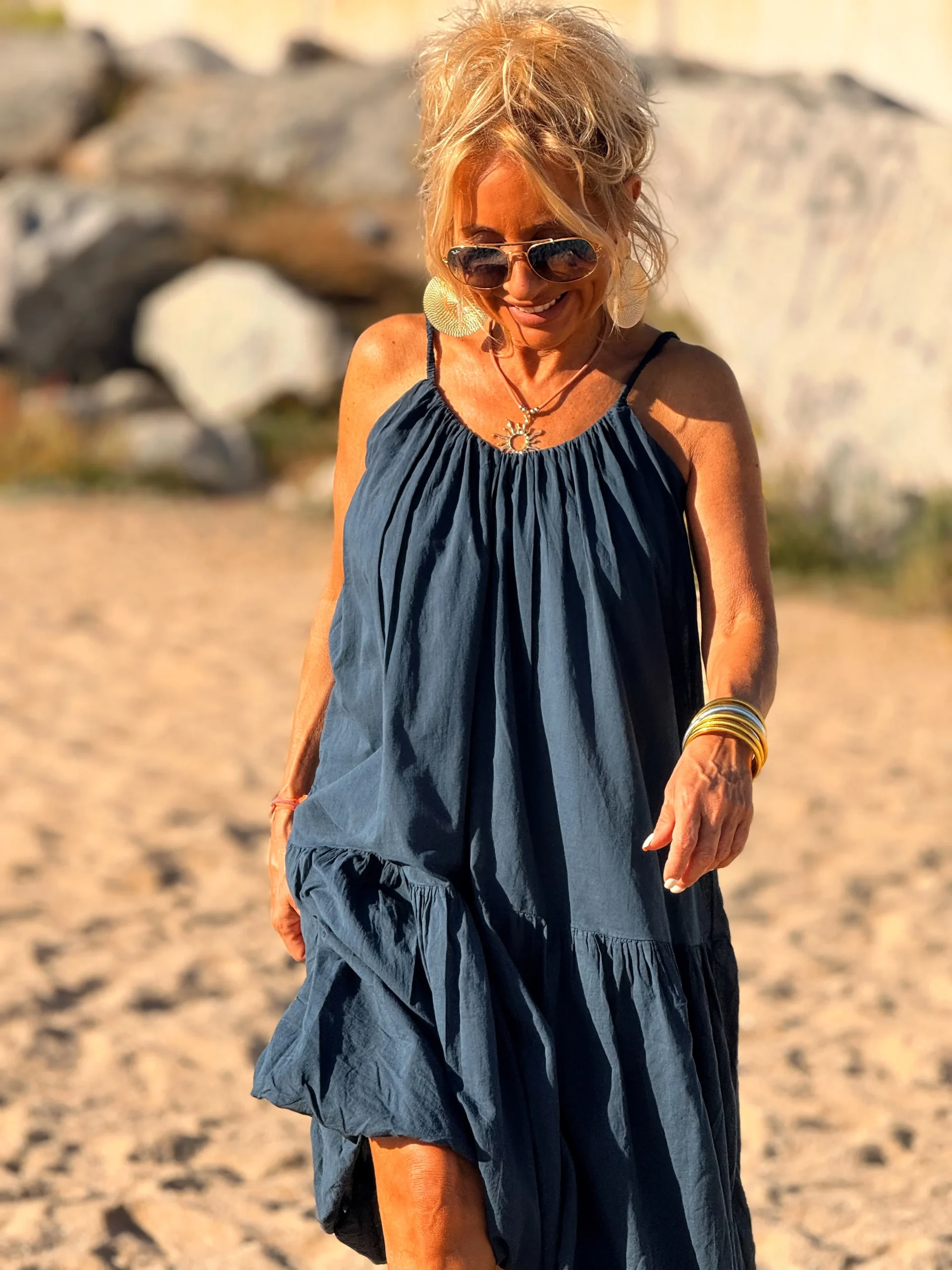 VESTIDO CORTO TULIPÁN AZUL MARINO - Imagen 5