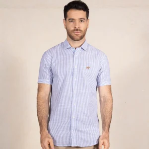 Camisa Manga Corta de Rayas Blanco Azul Ref. 105031225