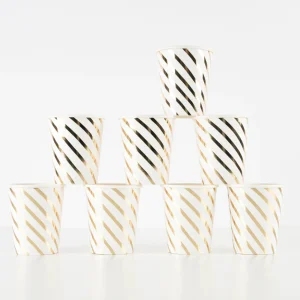 Vasos rayas dorados - pack de 8