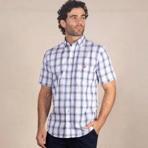Camisas Cuadros Manga Corta Color Blanco Azul Oscuro Ref. 103031225