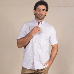 Camisa Manga Corta de Rayas Blanco Rosado Ref. 105011225