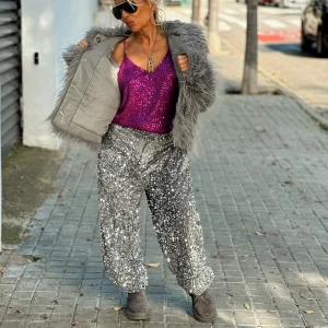 PANTALON LENTEJUELAS JADE GRIS