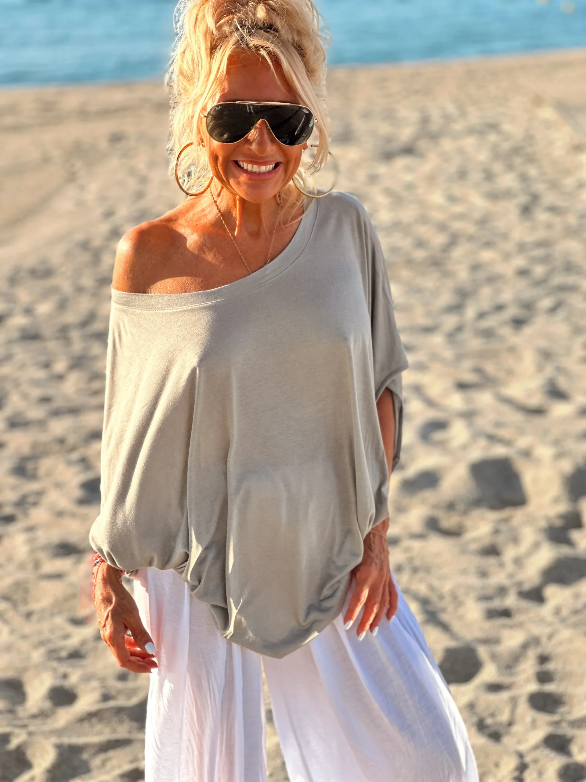 CONJUNTO OVERSIZE TÚNICA-PANTALON AMELIE TOPO-BLANCO - Imagen 4