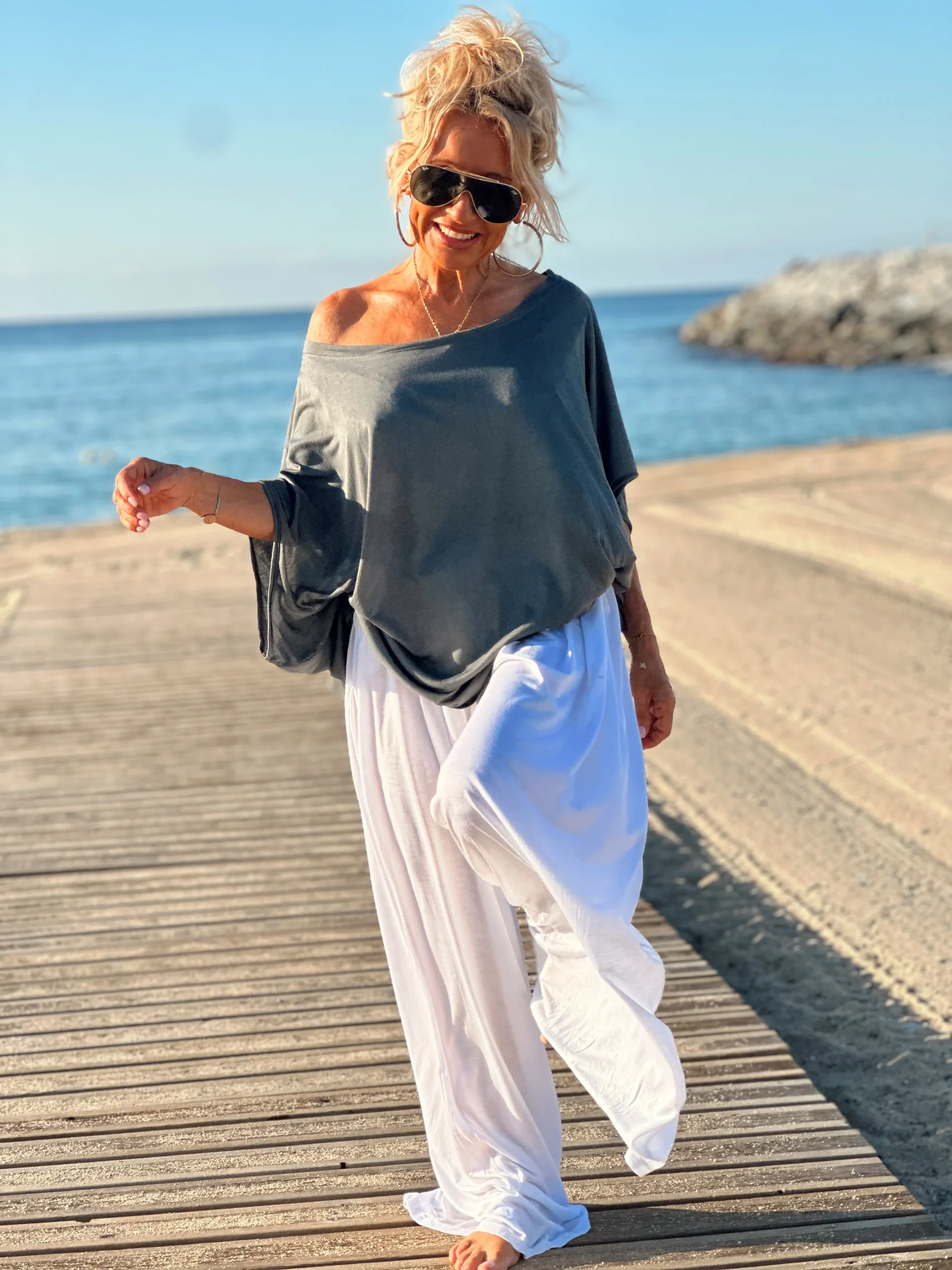 CONJUNTO OVERSIZE TÚNICA-PANTALON AMELIE GRIS-BLANCO - Imagen 7