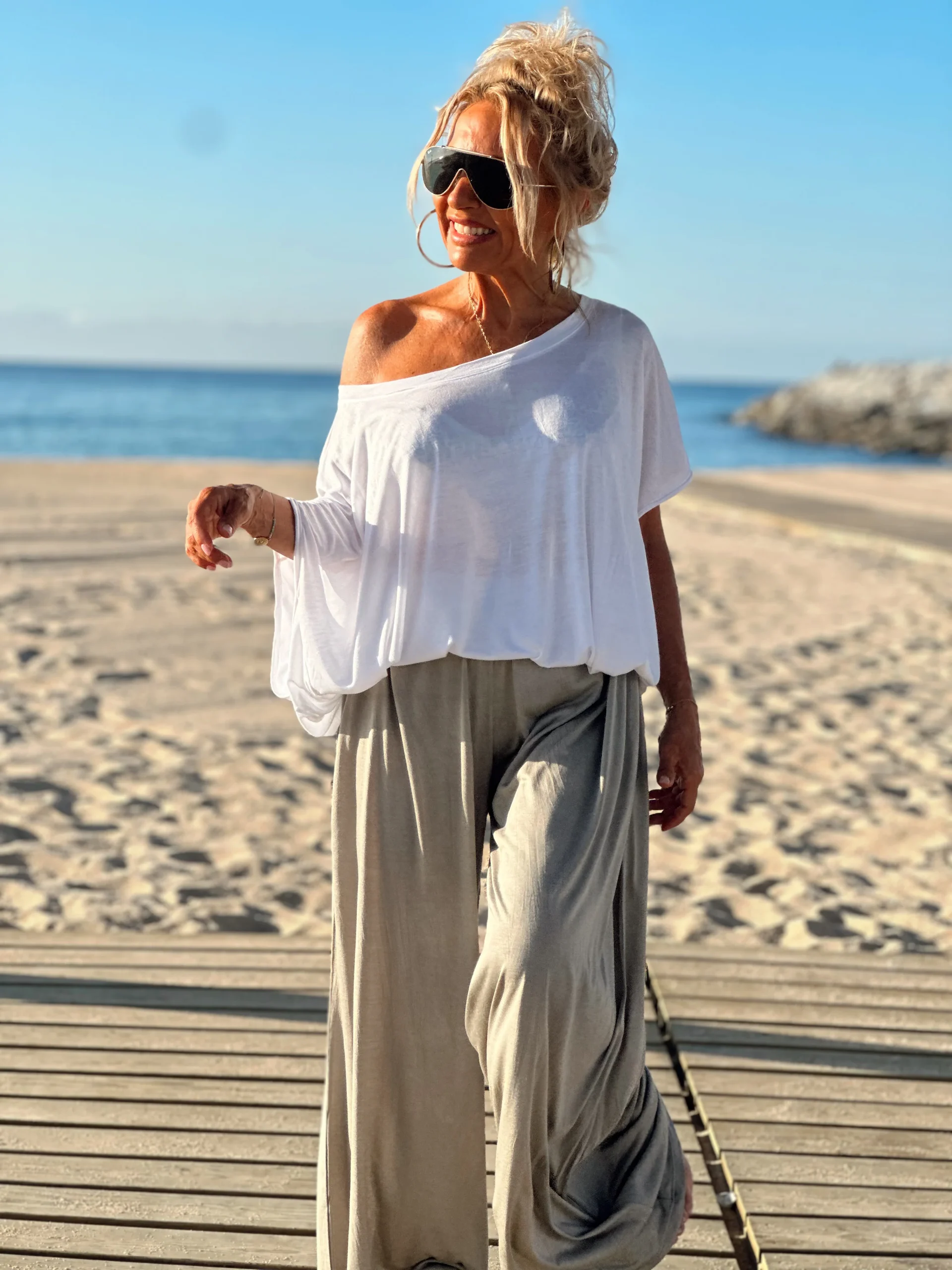 CONJUNTO OVERSIZE TÚNICA-PANTALON AMELIE BLANCO-TOPO