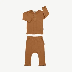 Conjunto - Top Henley y Leggings - Pointelle Cobre