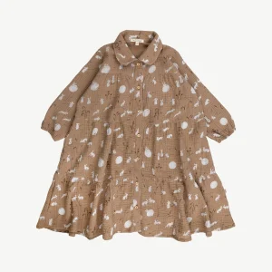 Vestido de Muselina ‘Moonlit Usagi’ (Conejos) Café Cream