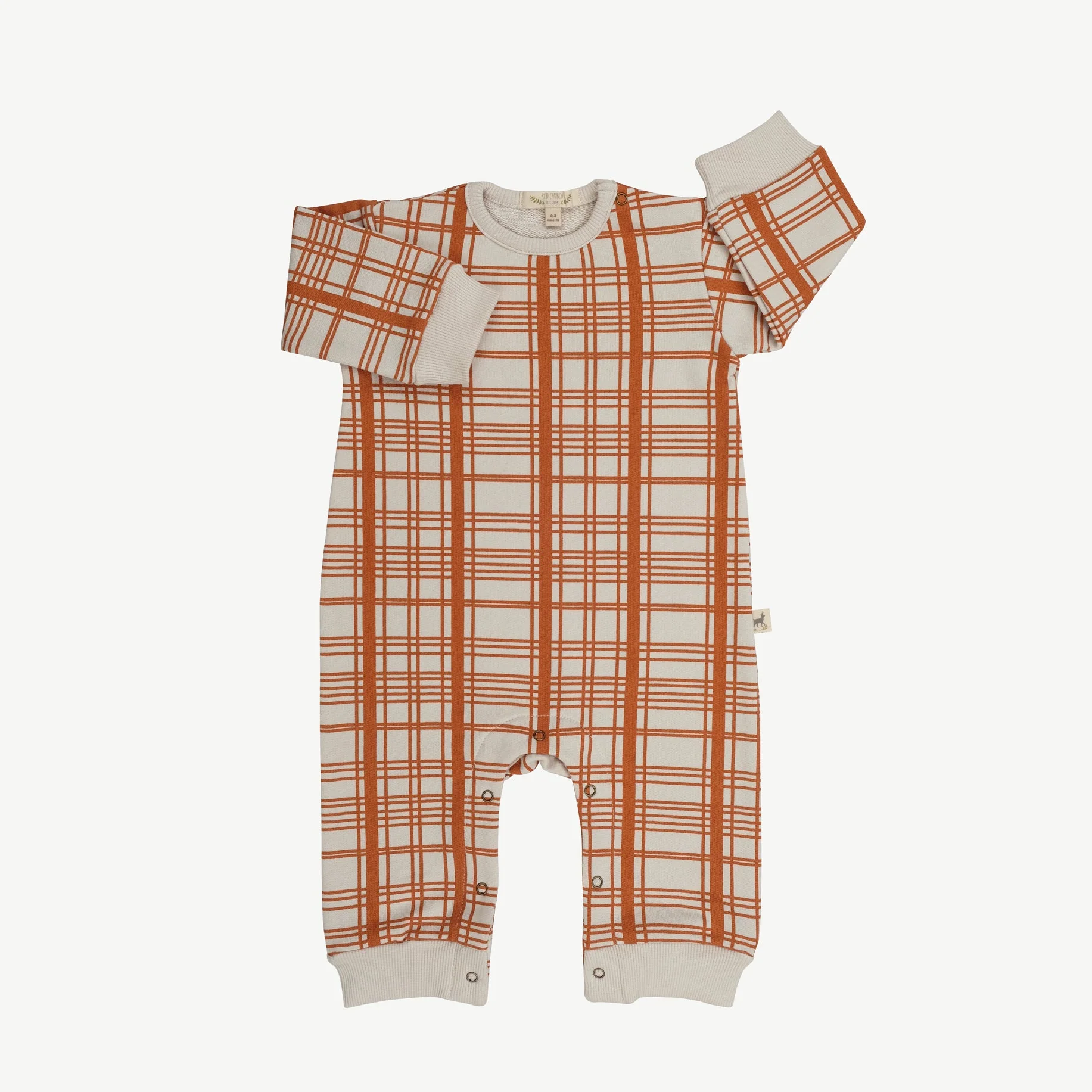 Enterizo de French Terry ‘Winter Checks Orange’ (Cuadros) White Sand