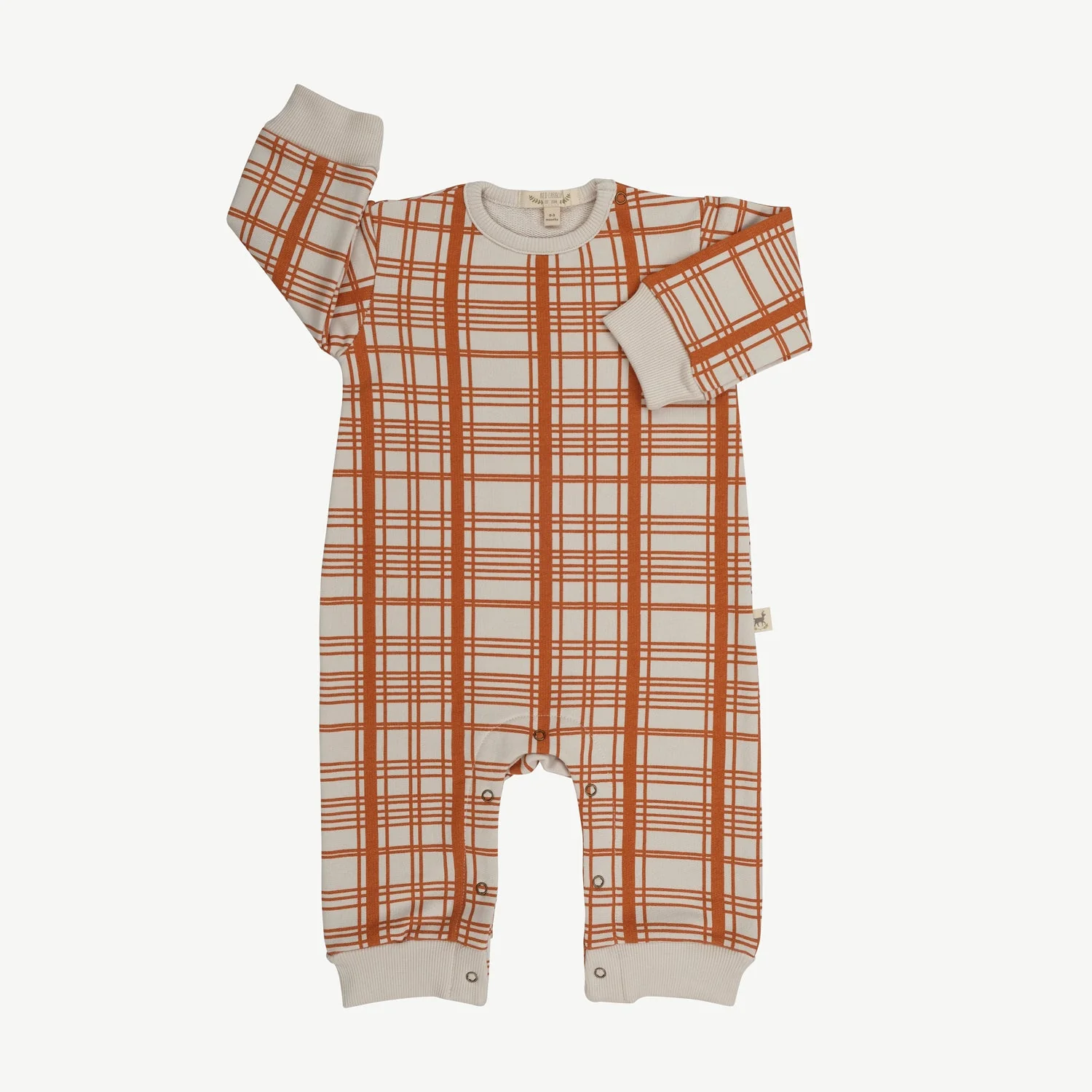 Enterizo de French Terry ‘Winter Checks Orange’ (Cuadros) White Sand - Imagen 3