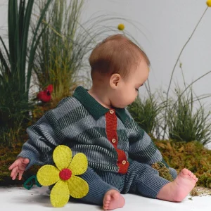 Cárdigan Tejido con Cuello - Color Block - Green-Multi