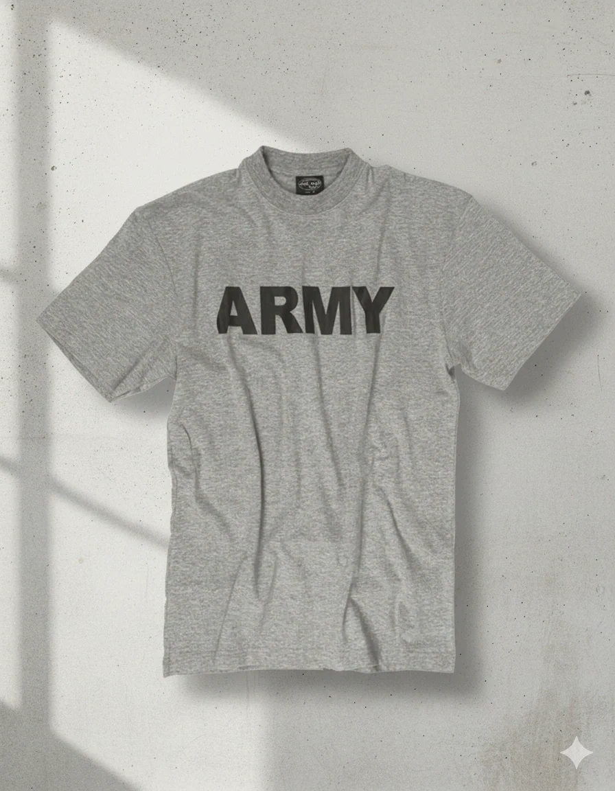 Camiseta militar gris con estampado “ARMY” – T-shirt táctica de algodón