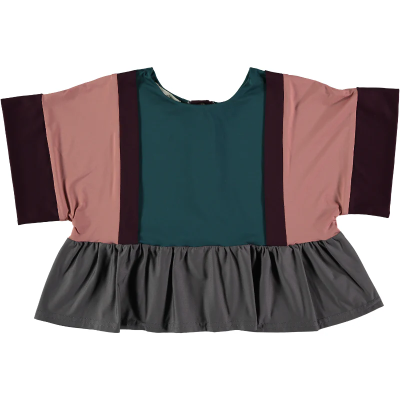 Blusa playera combi - rosa viejo, granate, verde ciprés, gris