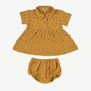 Conjunto Vestido + Calzón de Bebé Mostaza - Flores Silvestres