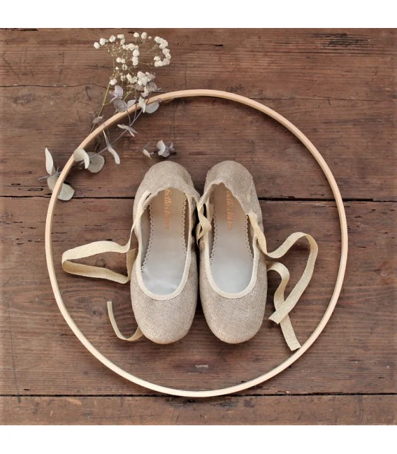 Bailarinas Audrey CEREMONIA - lino natural metalizado oro - Imagen 3